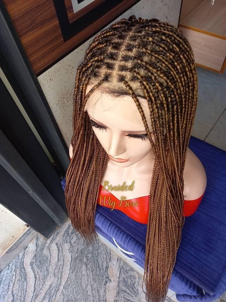 Knotless Box Braids Braided wig on braided lace front for black women Color 27 - BRAIDED WIG BOSS