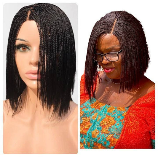 Short Micro Million Twist Wig Customizable Options with 2x4 Braided Lace Front and Million Twists for Black Women Free Shipping on all Order - BRAIDED WIG BOSS