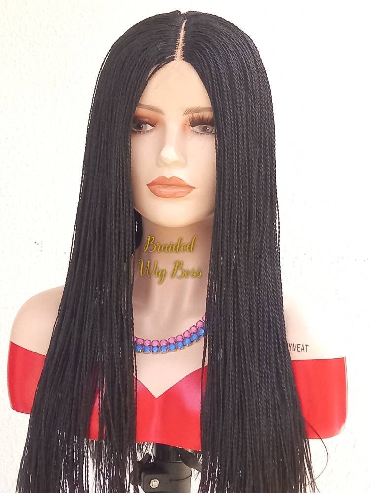 Ready to wear 28 inches micro braid wig braided wigs for black women  knotless box braid wig cornrows wig micro twists braids faux locs wigs