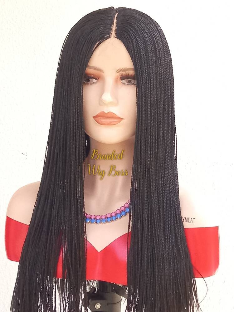 Ready to wear 28 inches micro braid wig braided wigs for black women knotless box braid wig cornrows wig micro twists braids faux locs wigs - BRAIDED WIG BOSS