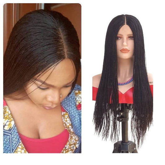 Ready to wear 28 inches micro braid wig braided wigs for black women knotless box braid wig cornrows wig micro twists braids faux locs wigs - BRAIDED WIG BOSS