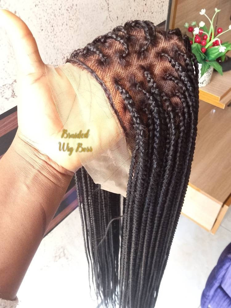 knotless full lace braided wig, knotless box braid wig, box braids lace wigs, braided lace front wig, full lace box braids for black women