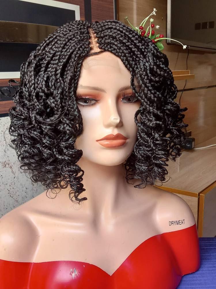 Latest short curly braided bob wig, braided wig, full lace wig, lace front wig, frontal wig, Bob wig, braid wig, box braid wig, Bob braidwig