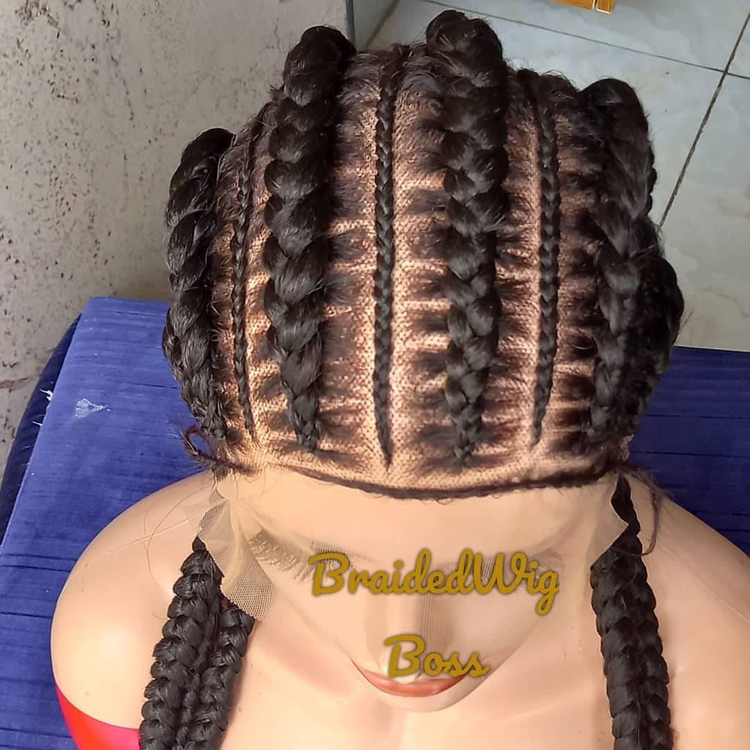 Feed-In Cornrow braided wigs for black women on a Full Lace Wig, Color 2, 34 Inches Long