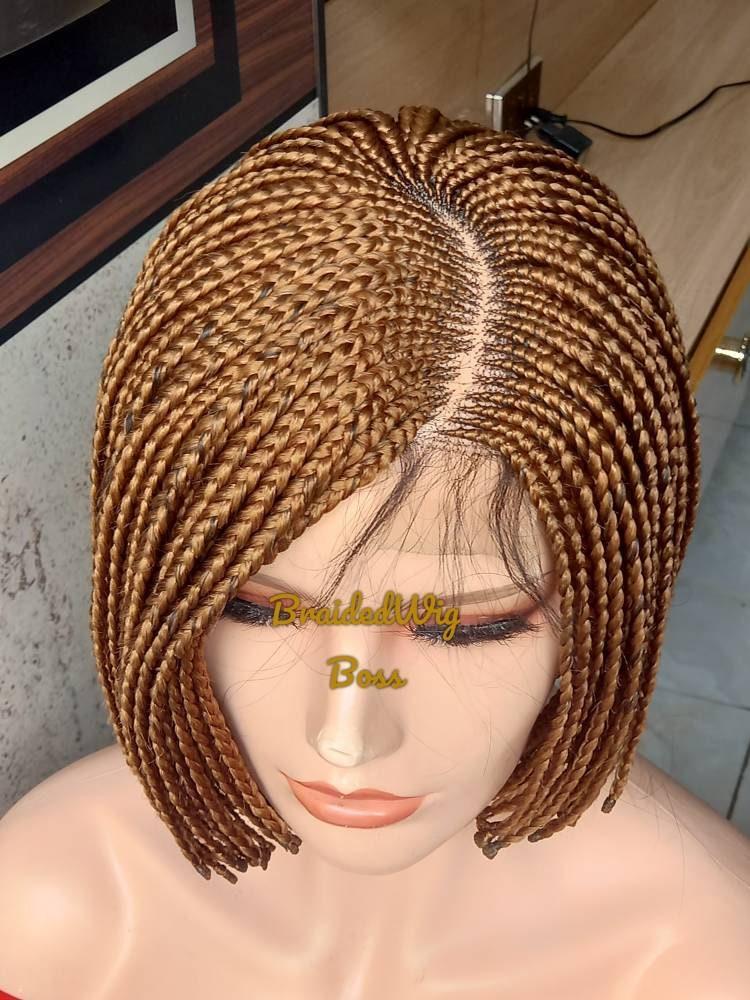 Short bob braided wig On 2 by 4 box braids Lace Front wig for black women Color 27, 8-10 Inches