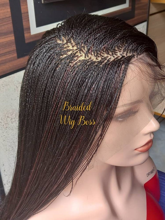 Full lace million twist wig lace wig with touch of burgundy color micro braids lace front wig braided lace front wigs lace front wigs braids - BRAIDED WIG BOSS