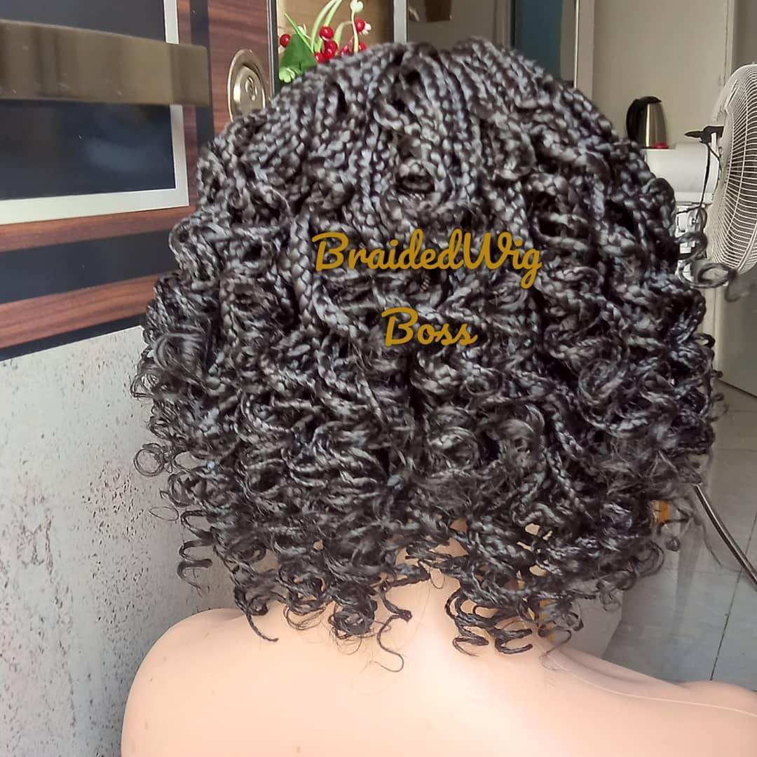 Short Curly braided wig on a 2 by 4 closure  Medium box braids wig for black women cornrows wig faux locs dreadlocks lace frontal wig