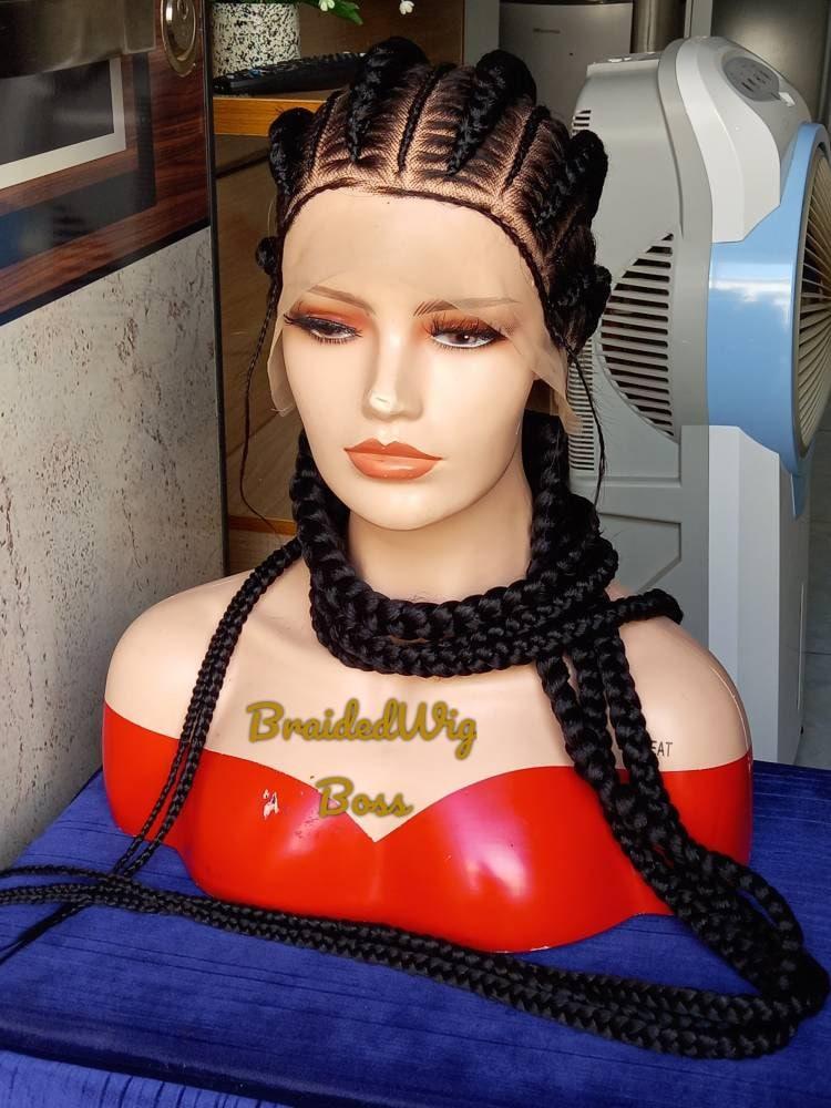 40 inches cornrow Full lace wigs Stitch feed-in braids wig Bleached knots cornrows wig braided wigs for black women box braids faux locs wig
