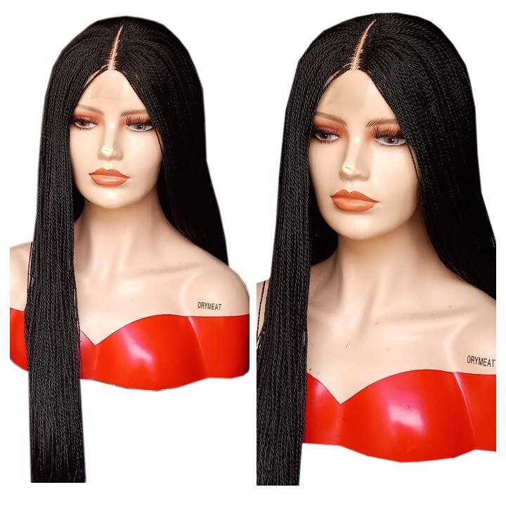 Ready to ship 28 inches micro twist wig centre part Knotless box braids wig for black women cornrows wig cornrow wigs micro braids faux loc