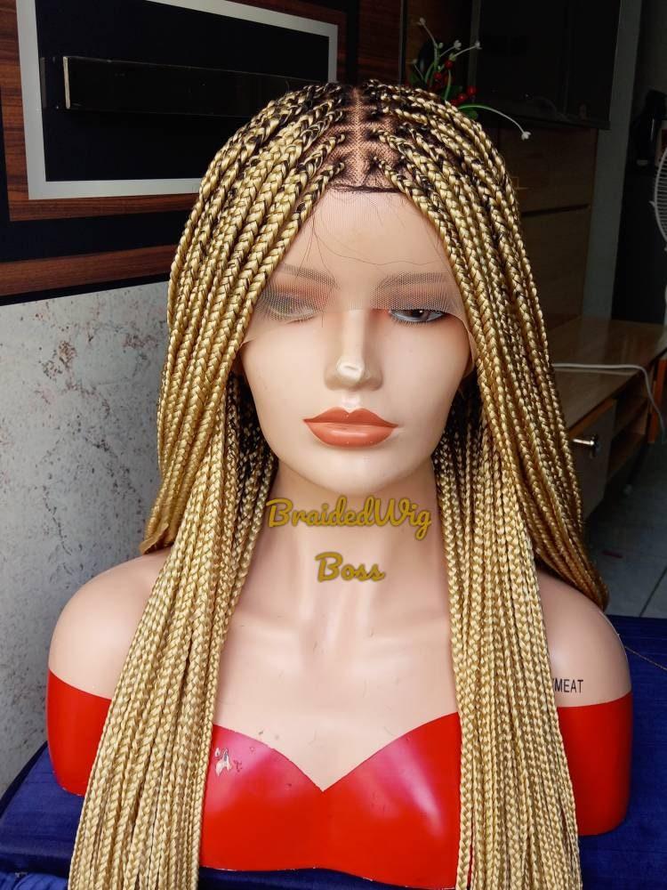 36 Inch Full Lace Knotless Braided Wig in Color 613 Blonde Free