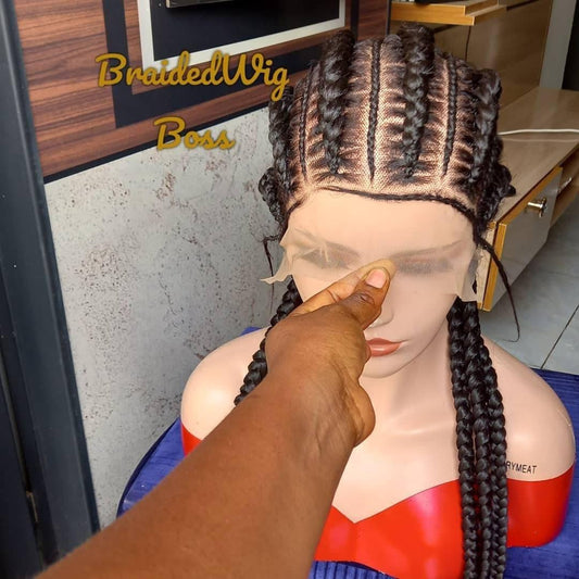 Feed-In Cornrow braided wigs for black women on a Full Lace Wig, Color 2, 34 Inches Long