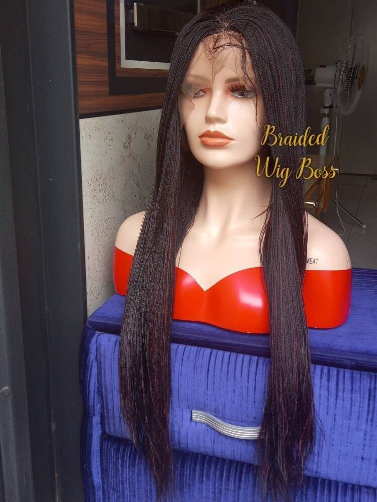 Full lace million twist wig lace wig with touch of burgundy color micro braids lace front wig braided lace front wigs lace front wigs braids