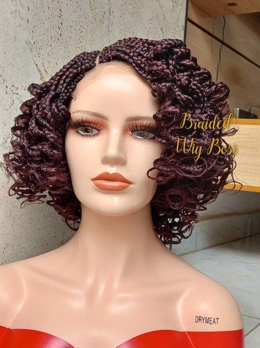 Short Curly Braided wig ON 4*4 Lace Front box braids wig for black women knotless braid faux locs dreadlocks lace wig tribal micro braid wig
