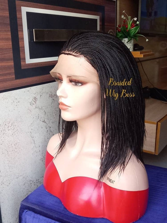 Short micro braids lace front wbraided wigs for black women human hair lace front braided lace front wigs knotless braided wigs - BRAIDED WIG BOSS