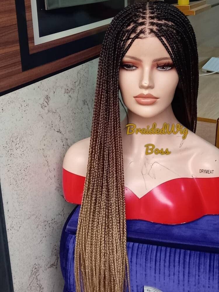 Ombre knotless braid wig for black women, 30 inches long Color C14 Long 13 by 6 braided lace front wigs - BRAIDED WIG BOSS