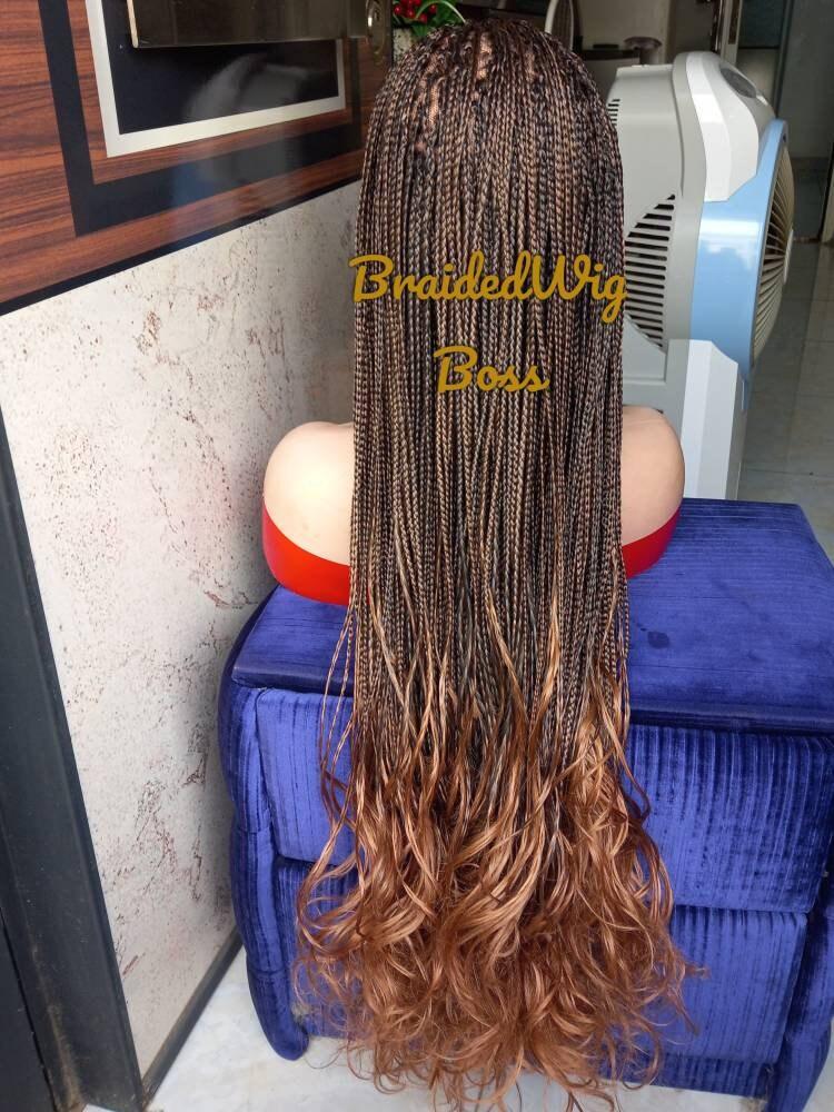 Spanish bouncy curls knotless braided wig on full lace wig, braided lace front wigs for black women, human hair braided wigs