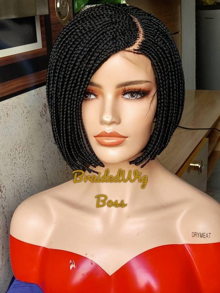 Short Bob braid wig on 2 by 4 braided lace front wigs for black women Half-cut Bob Wig 10-12 Inches