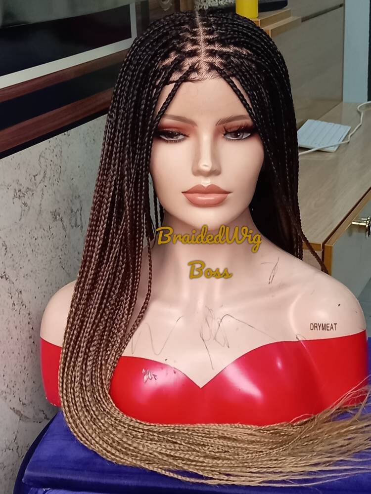 Ombre C14 knotless braid wigs for black women cornrows faux locs dreadlocks human hair lace wig braided wig micro twist braided lace wig