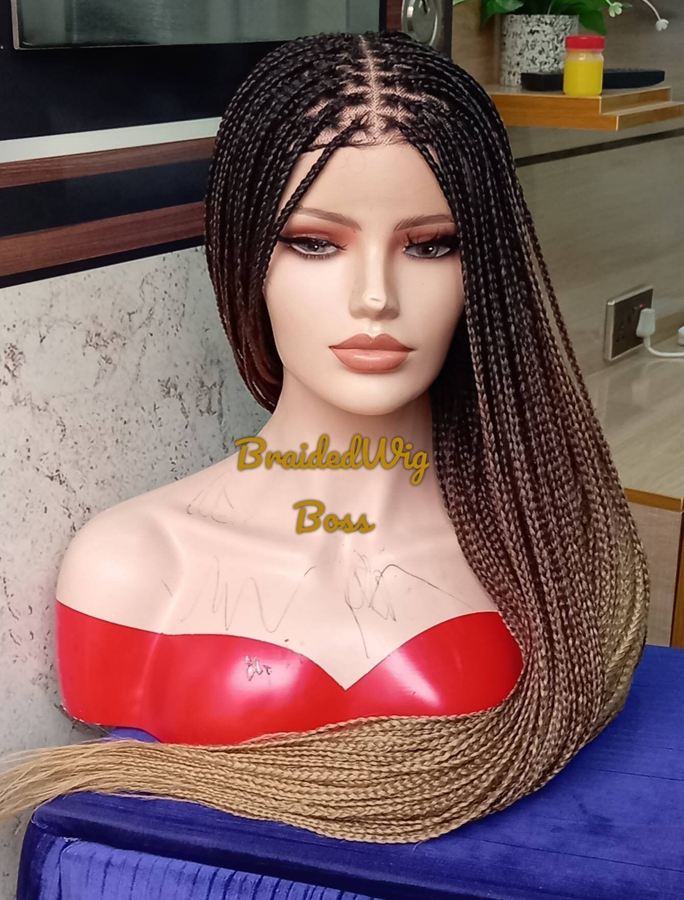 Ombre C14 knotless braid wigs for black women cornrows faux locs dreadlocks human hair lace wig braided wig micro twist braided lace wig
