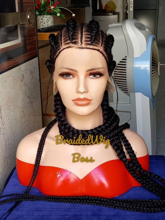 40 inches cornrow Full lace wigs Stitch feed-in braids wig Bleached knots cornrows wig braided wigs for black women box braids faux locs wig - BRAIDED WIG BOSS