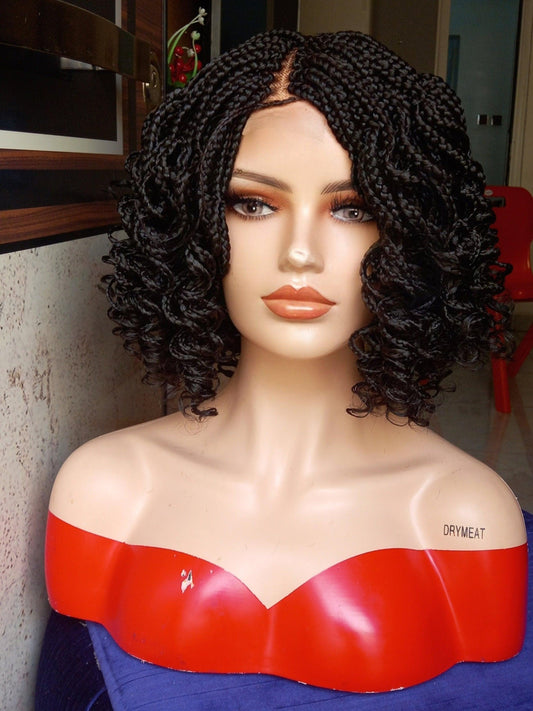 Latest short curly braided bob wig, braided wig, full lace wig, lace front wig, frontal wig, Bob wig, braid wig, box braid wig, Bob braidwig