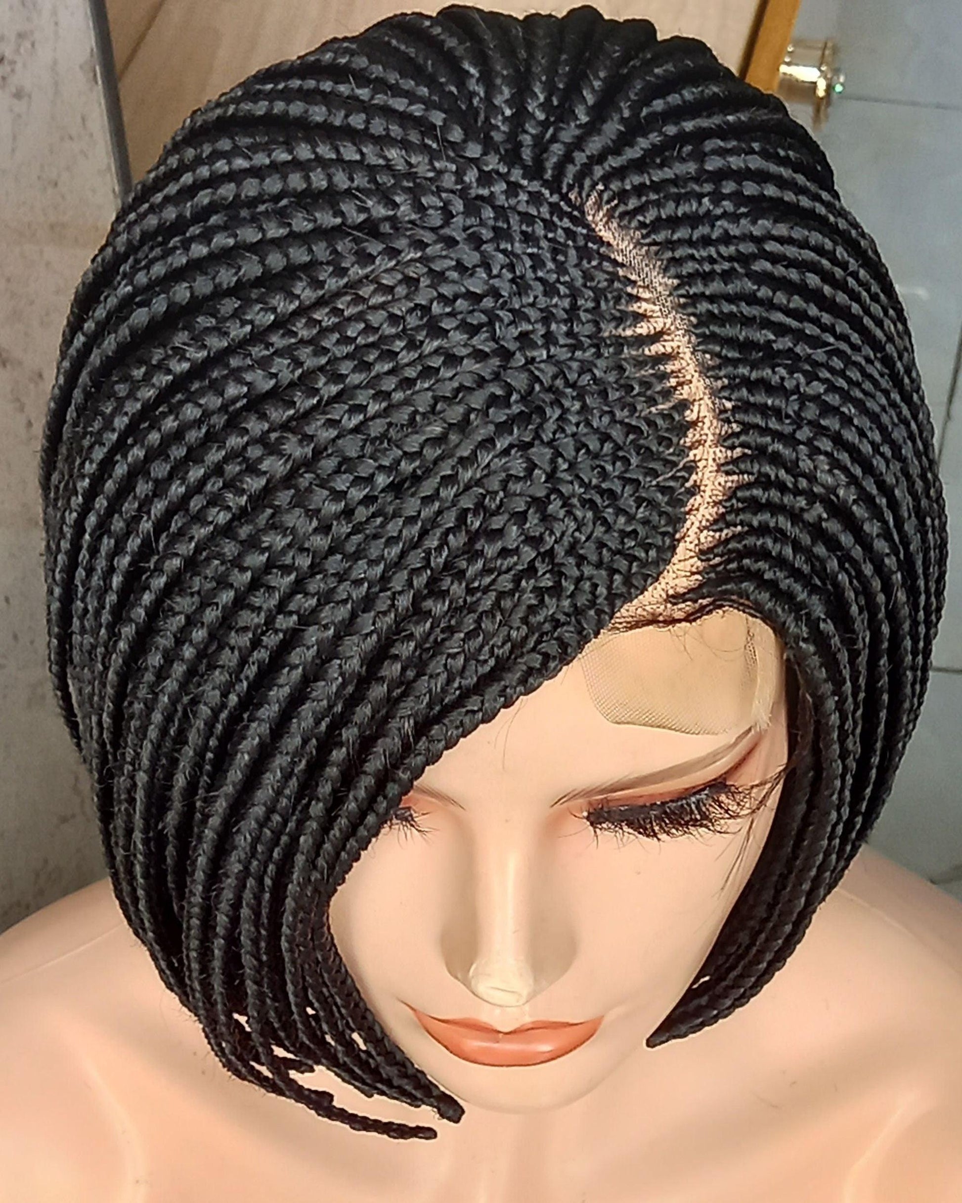 Ready to Ship in 2 Days Short Cornrow Lace Front Wigs , Black New Braided Wigs for Black Women on a 2*4 Side half moon-part with Baby Hairs - BRAIDED WIG BOSS