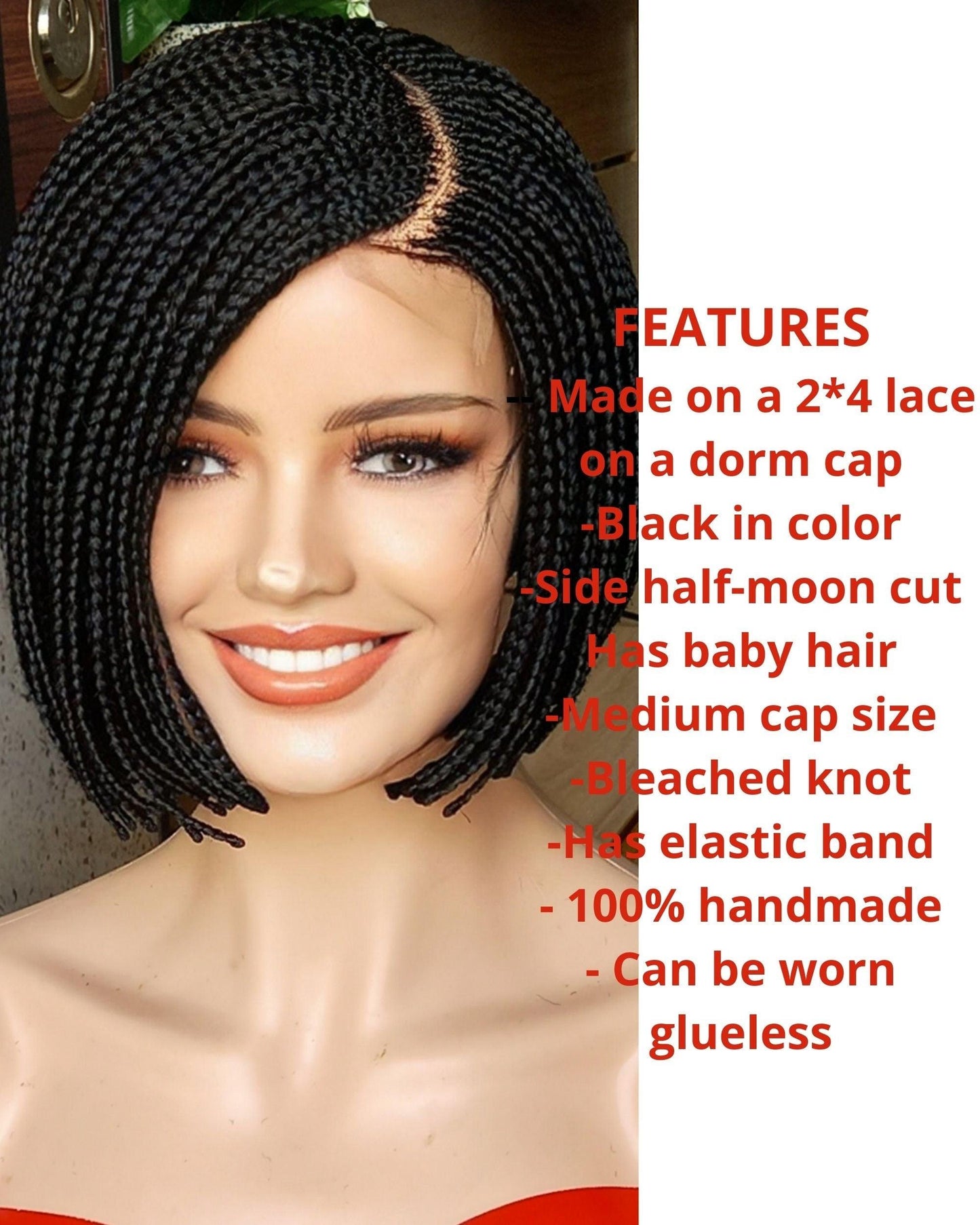 Ready to Ship in 2 Days Short Cornrow Lace Front Wigs , Black New Braided Wigs for Black Women on a 2*4 Side half moon-part with Baby Hairs