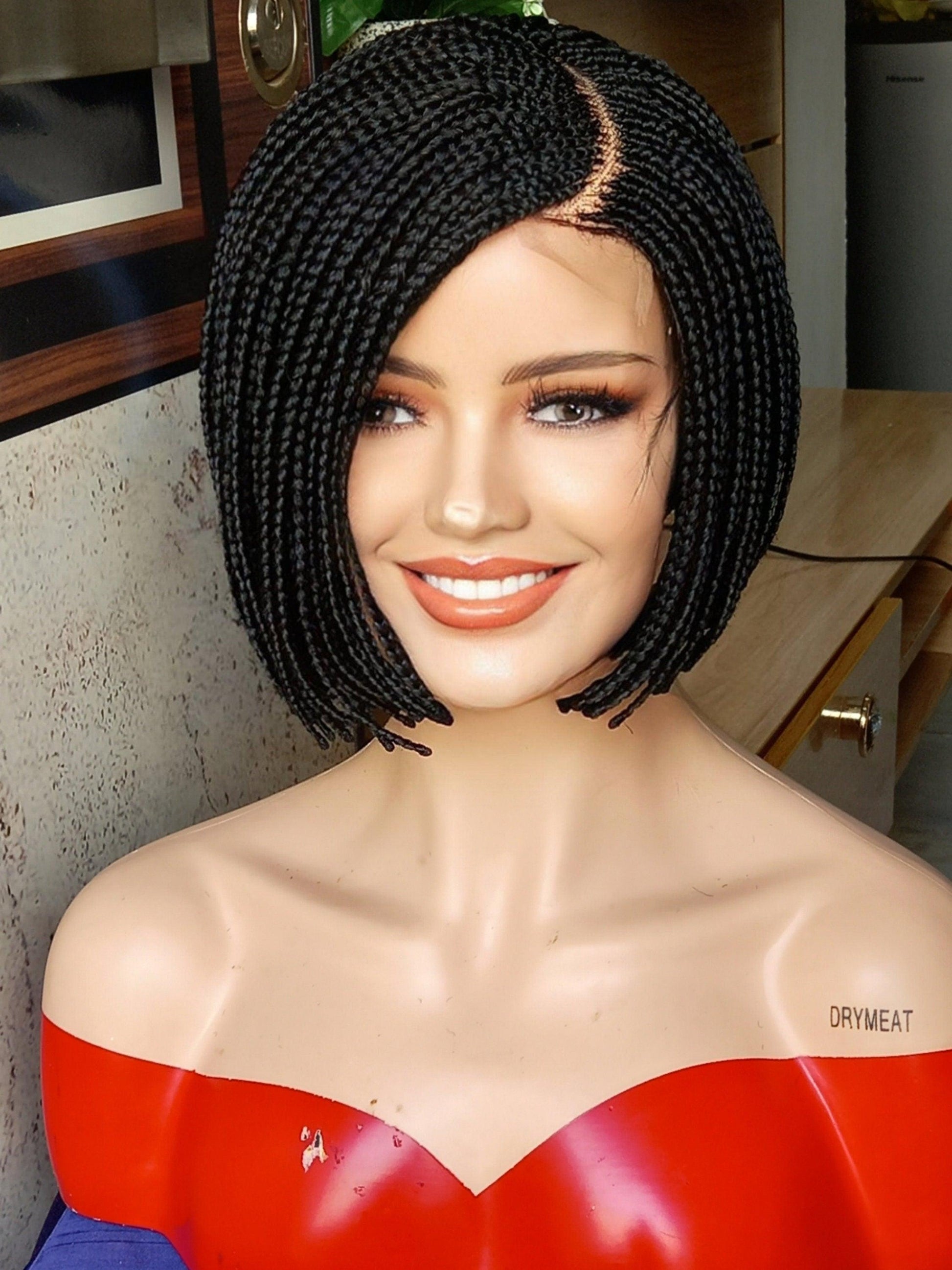 Ready to Ship in 2 Days Short Cornrow Lace Front Wigs , Black New Braided Wigs for Black Women on a 2*4 Side half moon-part with Baby Hairs - BRAIDED WIG BOSS