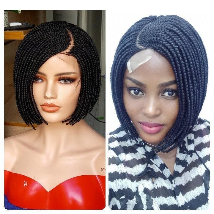 Ready to Ship in 2 Days Short Cornrow Lace Front Wigs , Black New Braided Wigs for Black Women on a 2*4 Side half moon-part with Baby Hairs - BRAIDED WIG BOSS