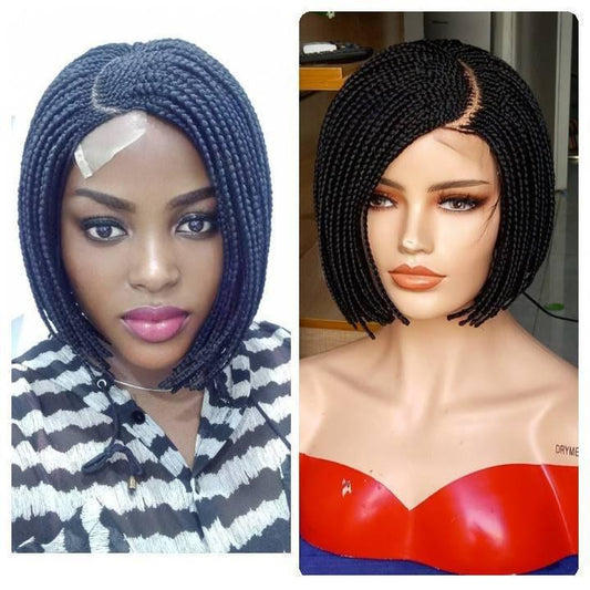 Ready to Ship in 2 Days Short Cornrow Lace Front Wigs , Black New Braided Wigs for Black Women on a 2*4 Side half moon-part with Baby Hairs - BRAIDED WIG BOSS