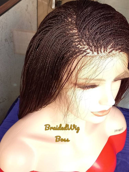 26 inches Brown Micro Braids Lace Front Wig Million Twist Wig Lace Wig for Black Women on Lace Front Human Hair Synthetic Senegalese Twist - BRAIDED WIG BOSS
