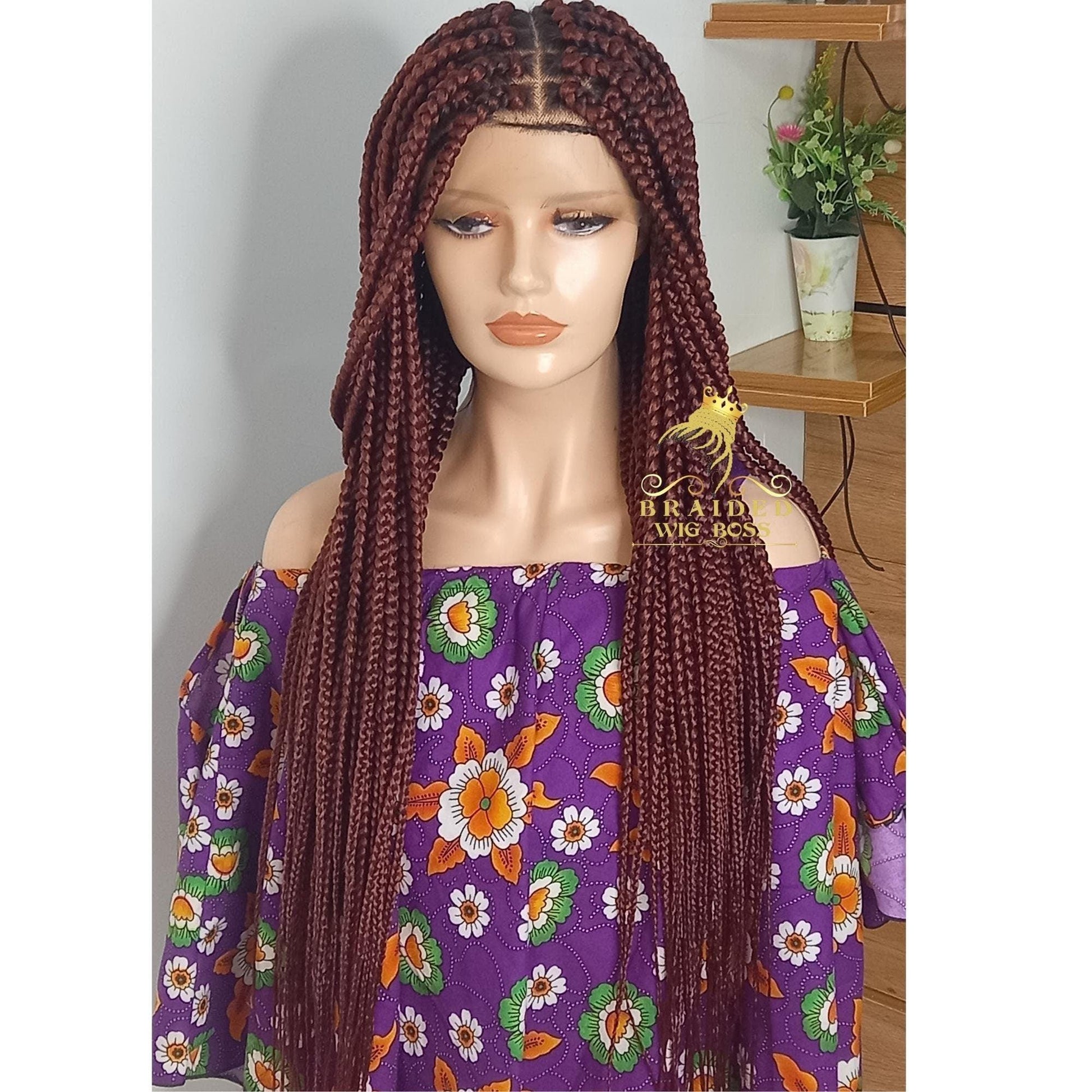 Burgundy Box Braid wig on Full Lace Braided Wigs for Black Women - BRAIDED WIG BOSS