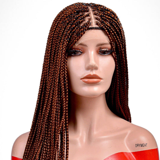 New Knotless box braid braided wigs for black women, 4 BY 4 Knotless Braided Lace Wig Auburn Color 30, 30 Inches - BRAIDED WIG BOSS