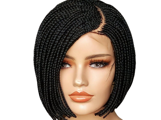 Short Bob braid wig on 2 by 4 braided lace front wigs for black women Half-cut Bob Wig 10-12 Inches - BRAIDED WIG BOSS