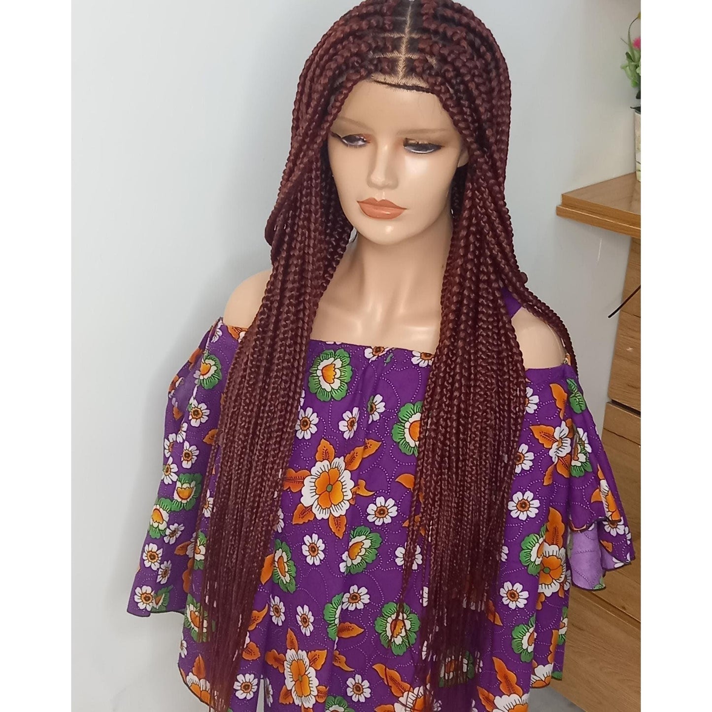 Burgundy Box Braid wig on Full Lace Braided Wigs for Black Women