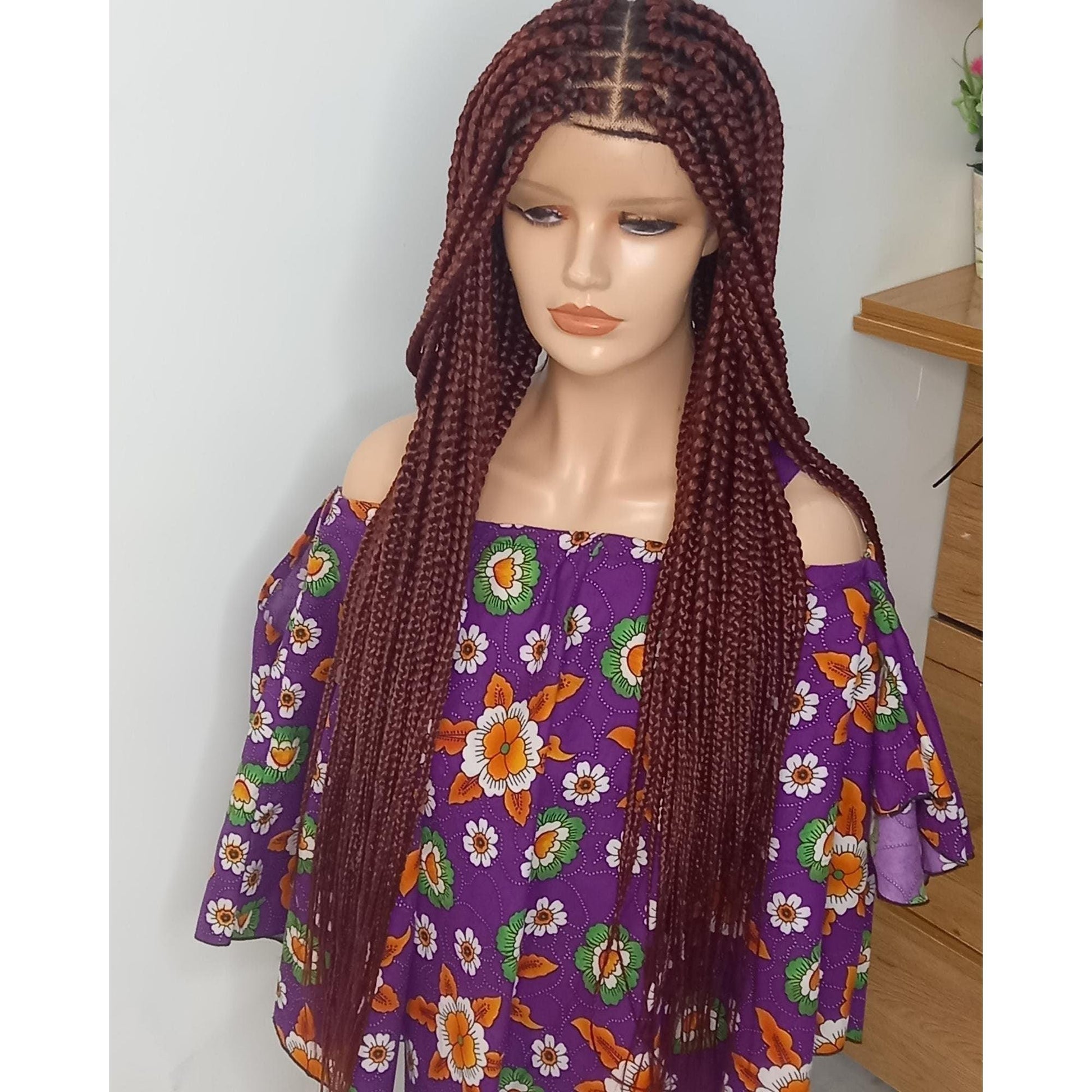 Burgundy Box Braid wig on Full Lace Braided Wigs for Black Women - BRAIDED WIG BOSS