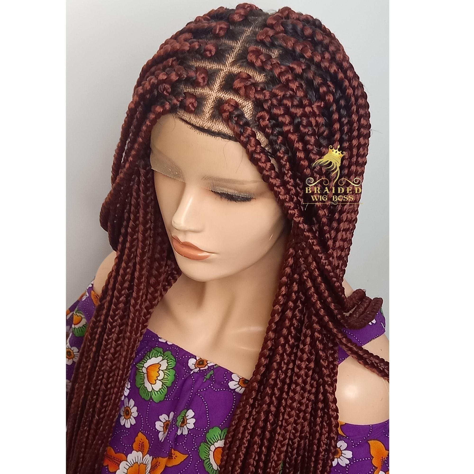 Burgundy African American Woman Hand Knoted Braided Lace Hair Wigs Heat  Resistant Synthetic Hair Box Braid Lace Front Wigs From 47 €