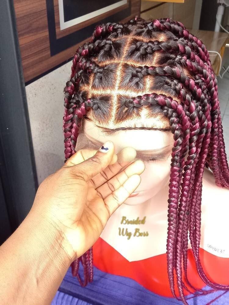 Box Braid wig on Full Lace Wig 30 Inches for Black Women Burgundy Color 900