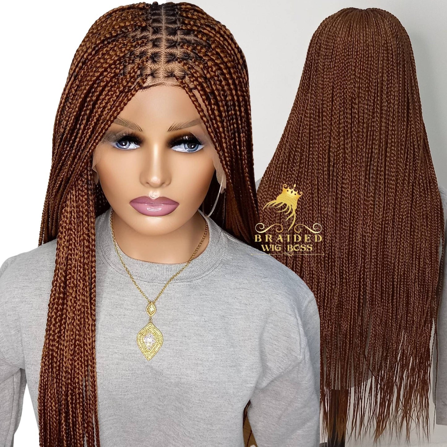 Knotless Auburn Braids Wig with 13X6 Lace Front and Baby Hair for Black Women, 30 inches, braided wigs for black women also in other colors