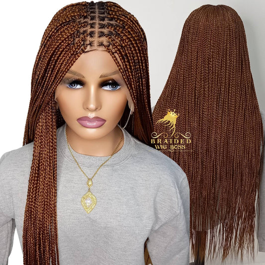 Knotless Auburn Braids Wig with 13X6 Lace Front and Baby Hair for Black Women, 30 inches, braided wigs for black women also in other colors - BRAIDED WIG BOSS