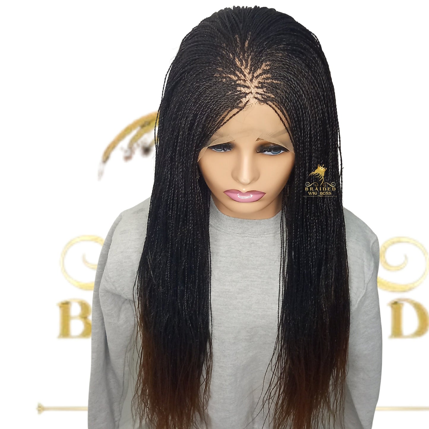 Ombre Micro Million Braids Braided Wig on Full Lace Wig for Black Women 30 Inches, Million Braided Wig with Twist