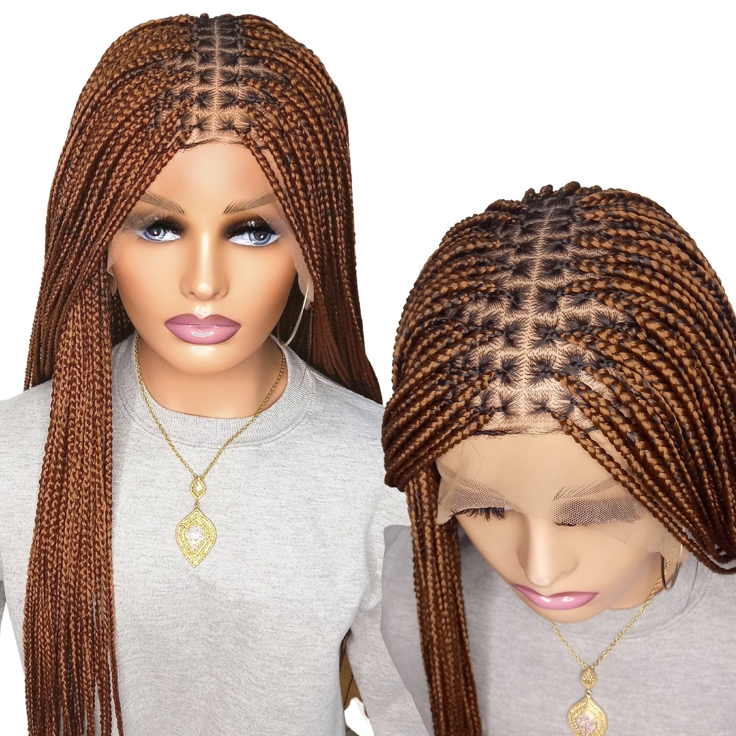 Knotless Auburn Braids Wig with 13X6 Lace Front and Baby Hair for Black Women, 30 inches, braided wigs for black women also in other colors