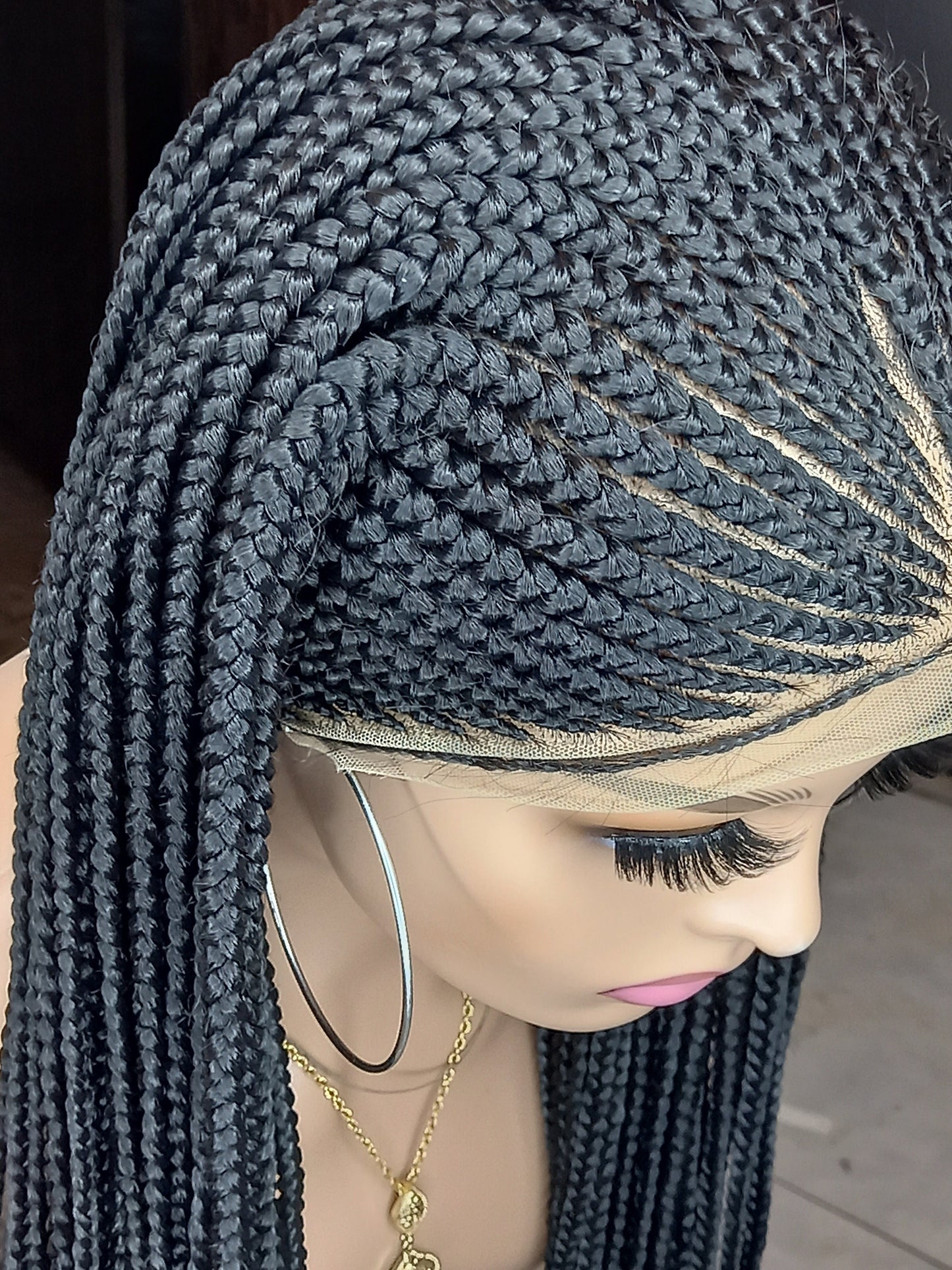 Cornrow wig on 13 by 5 lace front wig color 1, 30 inches, African braided lace wig for black women
