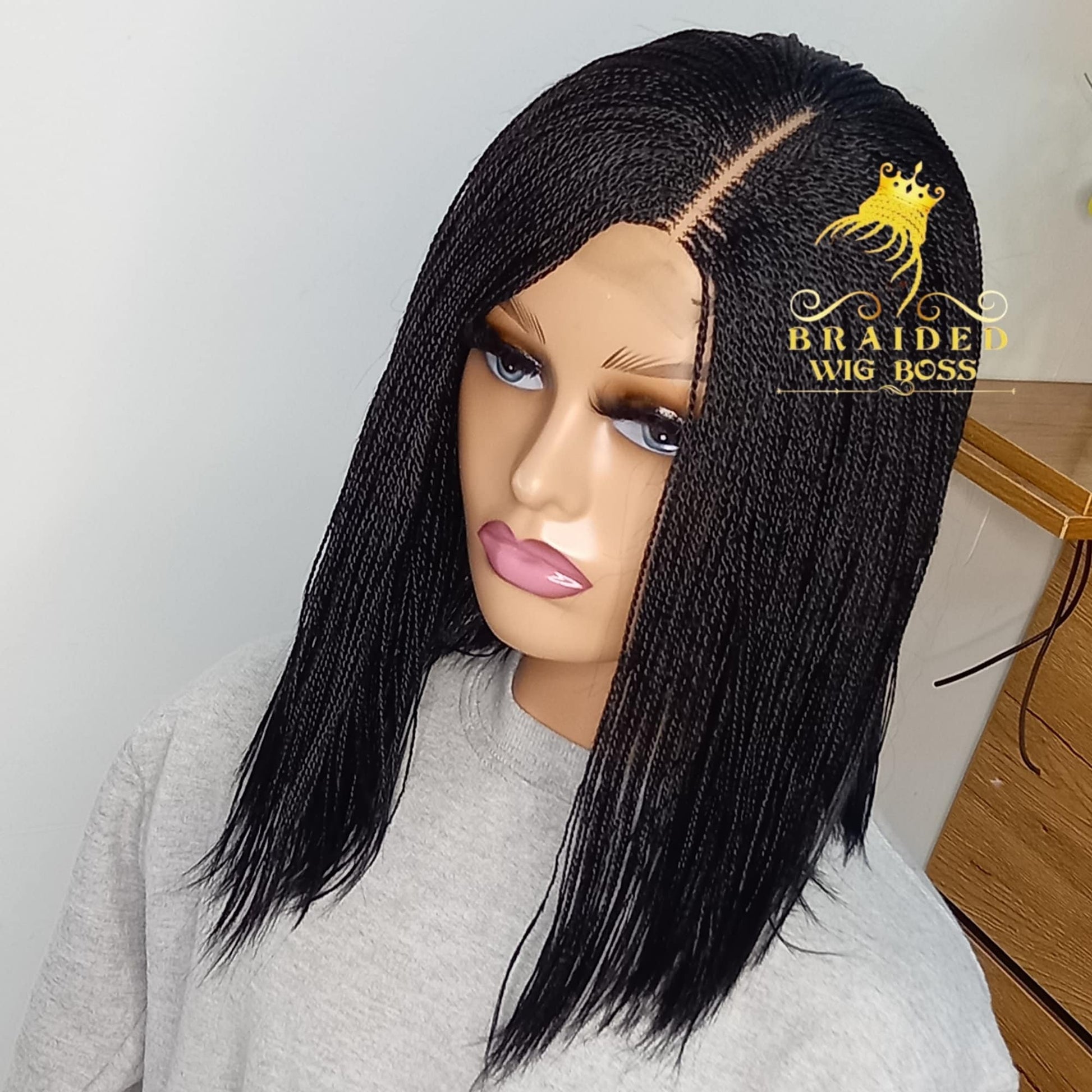 Micro Twist Lace Side Part Feathers Style Short Braided Wig. in