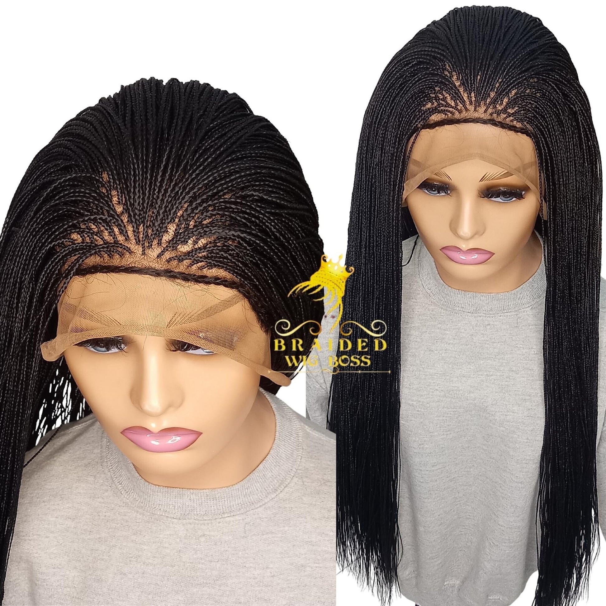 26 Inches Micro Braid Wig on 13*6 Lace Front Wig Color 1 New Synthetic Box Braids Braided Wigs for Black Women With Human Hair Baby Hairs - BRAIDED WIG BOSS