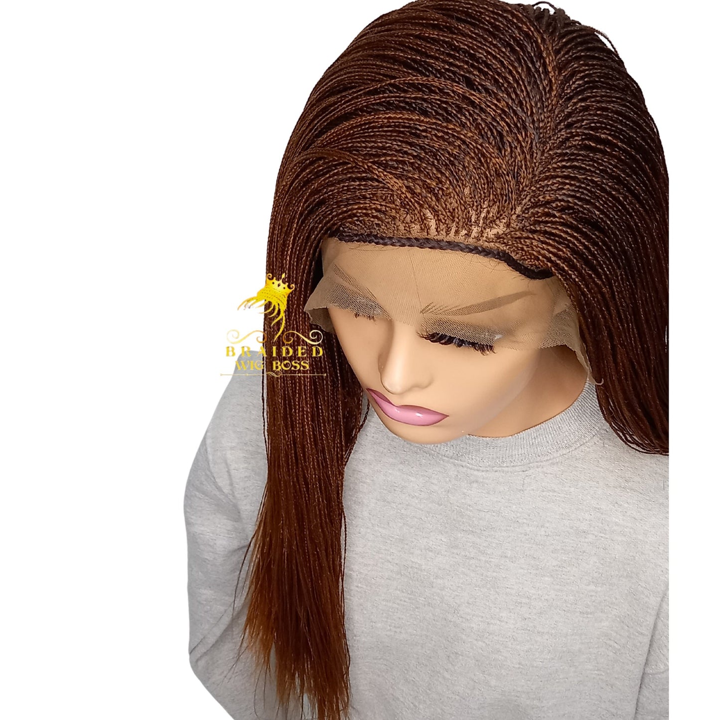 Micro Braided Wig for Black Women - 13x6 Braided Lace Wig, Auburn Color 30, 100% Handmade Box Braids Heat Resistant Synthetic with Baby Hair