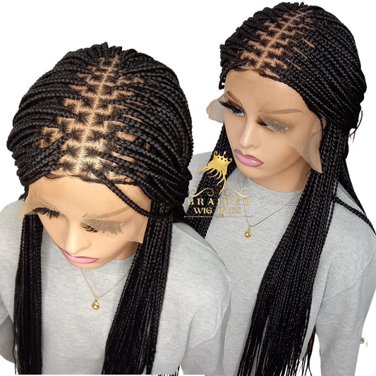 Knotless Braided Wig for Black Women | Synthetic Lace Front | 13x6 Box Braids in Color 2 | Available in Multiple Lengths and Colors
