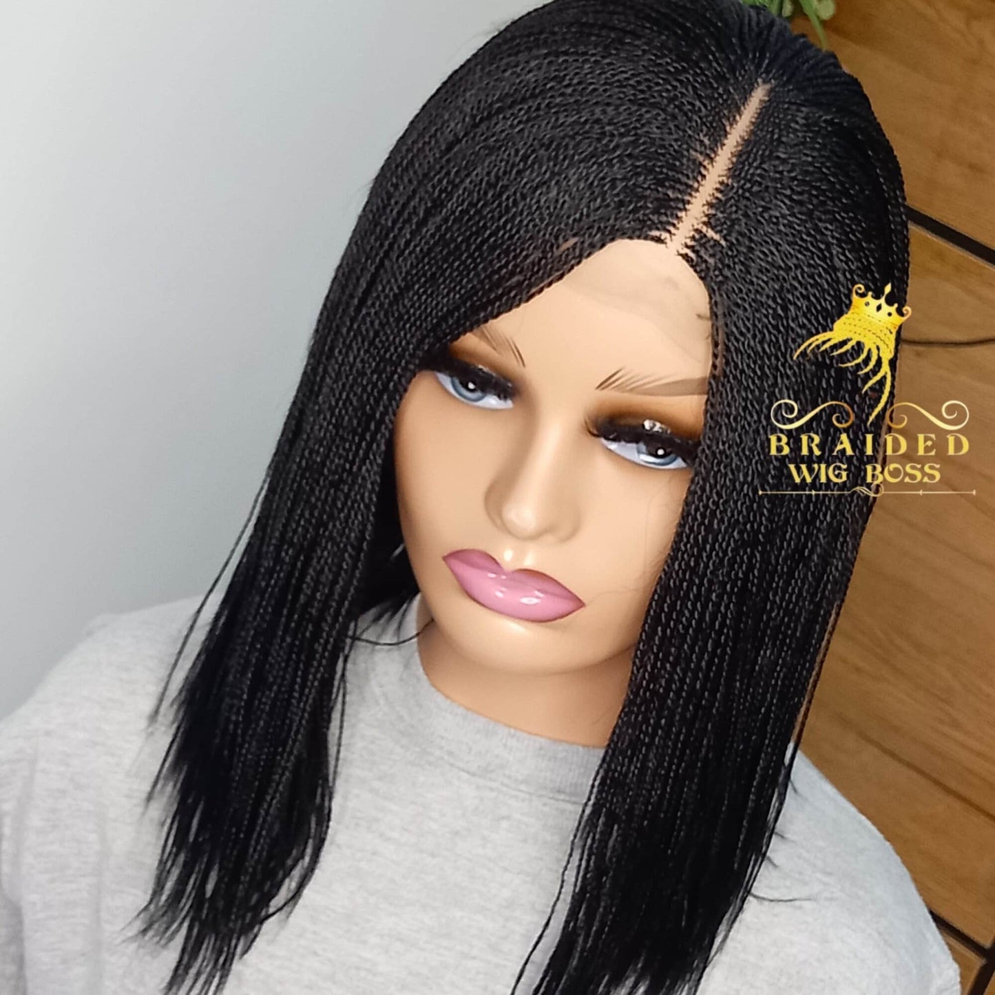 12" Short Micro Twist Braided Wig on 2*4 Lace Front Left Side Parting Available in Other Colors Tiny  Synthetic Twisted Wigs for Black Women
