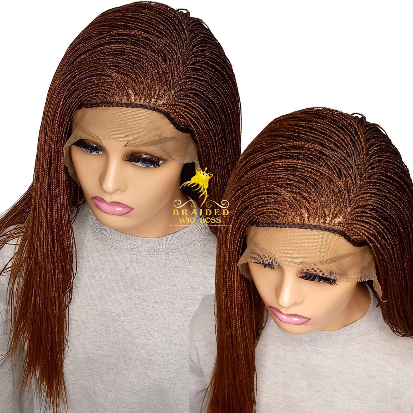 Micro Braided Wig for Black Women - 13x6 Braided Lace Wig, Auburn Color 30, 100% Handmade Box Braids Heat Resistant Synthetic with Baby Hair