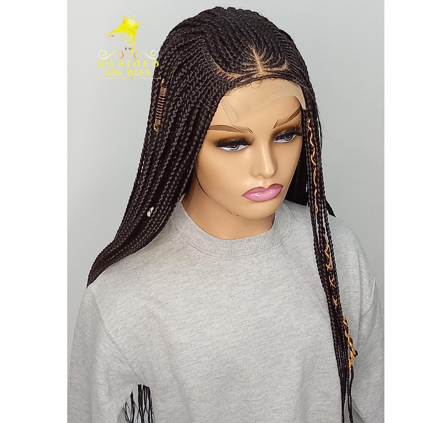 Cornrow Wig on 4x4 Lace Front 30" Long Box Braid Braided Wig for Black Women in Color 2 Handmade Protective Hairstyle Natural Looking Braids
